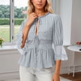 thumbnail image 2 of Elegant Lace Shirt Collar Blouse With Smocked Waist and Chiffon Sleeves Sun Loose Fit Casual Top for Women Oversized T-shirts Short Sleeve Crewneck Casual Tops, 2 of 6