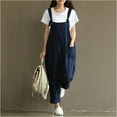 thumbnail image 5 of REALiKUN Women Casual Loose Long Bib Pants Wide Leg Jumpsuits Baggy Cotton Rompers Overalls Blue L, 5 of 8