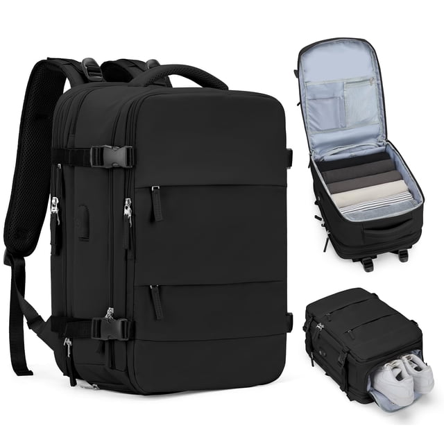Mochila Coofay, casual, de viaje, ampliable, negra