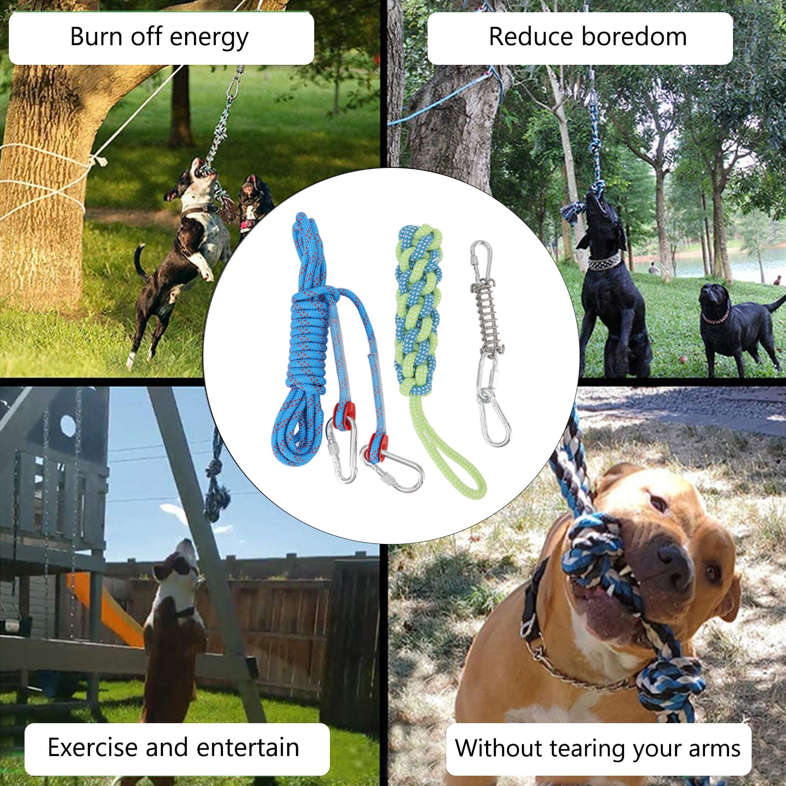 Spring Pole Dog Leash Toy Stainless Steel Spring Cotton Rope Outdoor Bungee Hanging Toy, Interactive Hanging Bungee Dog Toy Suitable for Medium And Large Dogs 5 Meters