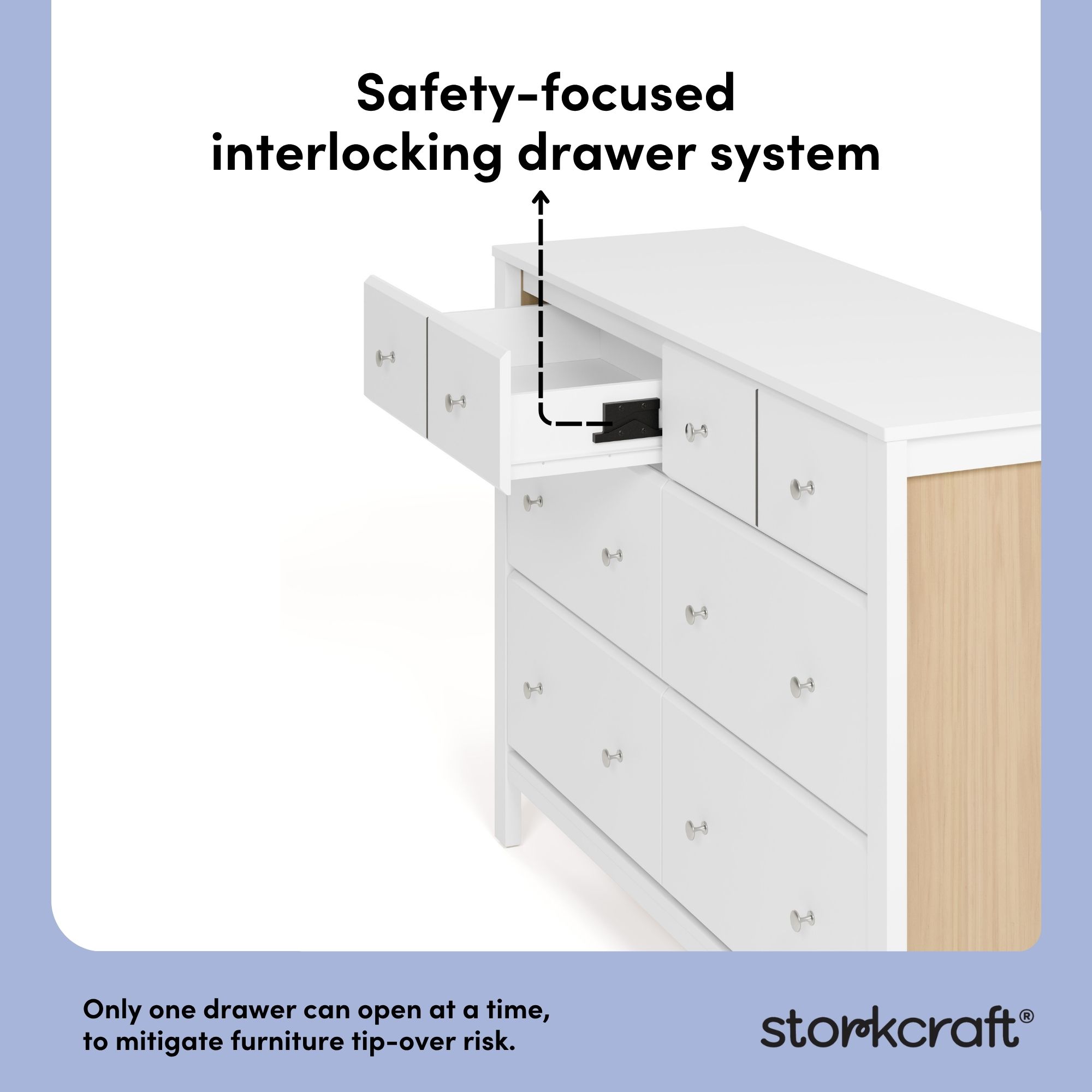 Storkcraft Horizon 6 Drawer Nursery Double Dresser, White with Driftwood