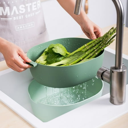 

huanledash Double Layer Kitchen Fruit Vegetable Rice Cleaning Washing Drain Storage Basket