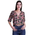 thumbnail image 1 of Moomaya Womens Printed Cotton V-neck Crop Top Elbow Sleeve Summer Clothing Boho Blouse, 1 of 7
