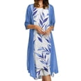 thumbnail image 1 of Pompotops Mode Femmes Casual Floral Impression O-Cou Robe Sans Manches Manteau Solide Deux Pièces Ensemble, 1 of 6