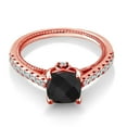 thumbnail image 2 of Gem Stone King 1.77 Ct Cushion Checkerboard Black Onyx White Created Sapphire 18K Rose Gold Plated Silver Ring, 2 of 6