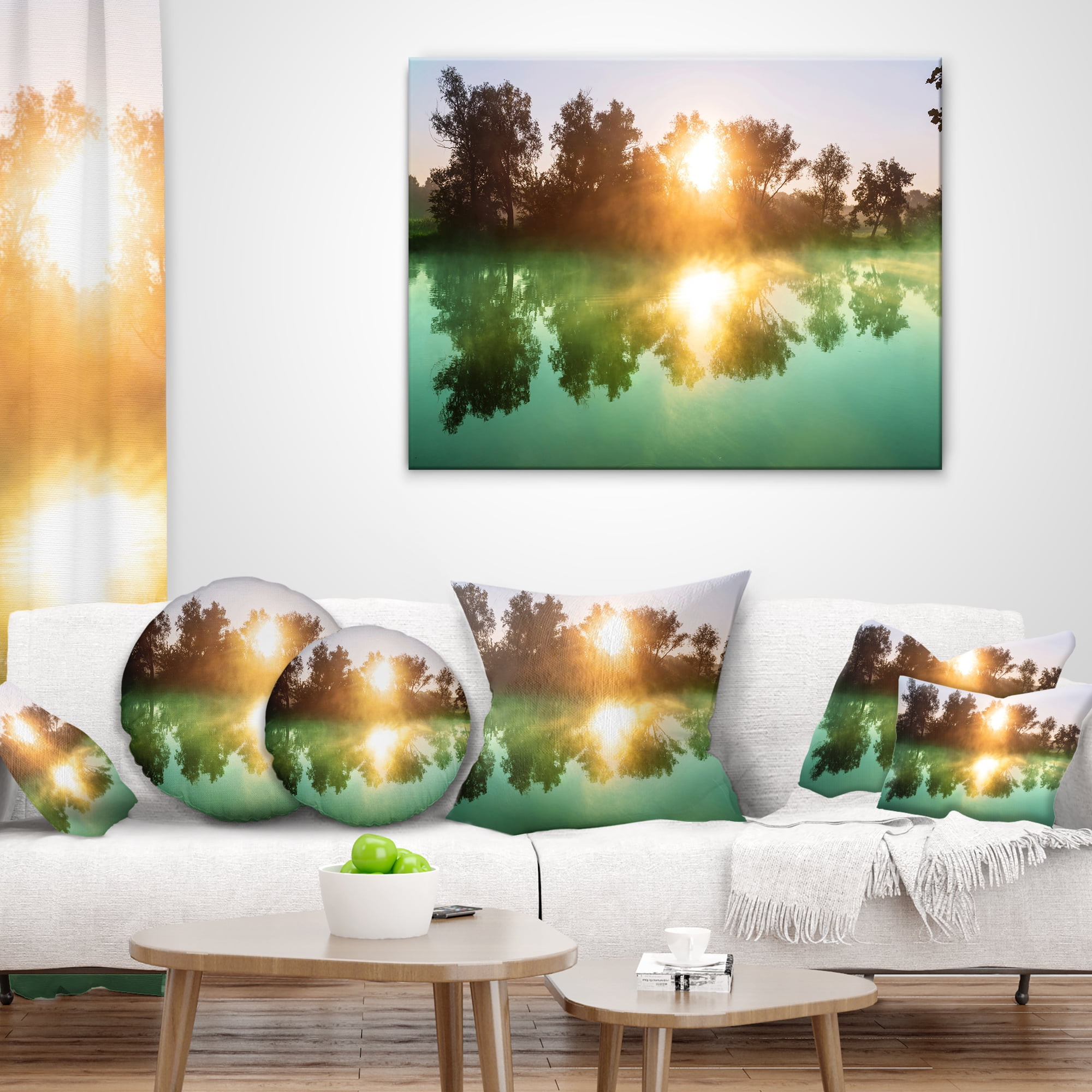 Designart Beautiful Summer River At Sunset - Landscape Printed Throw Pillow - 18x18