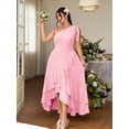 Baby Pink Plus Size One-Shoulder A-Line Dress With Ruffle Hem And Tie