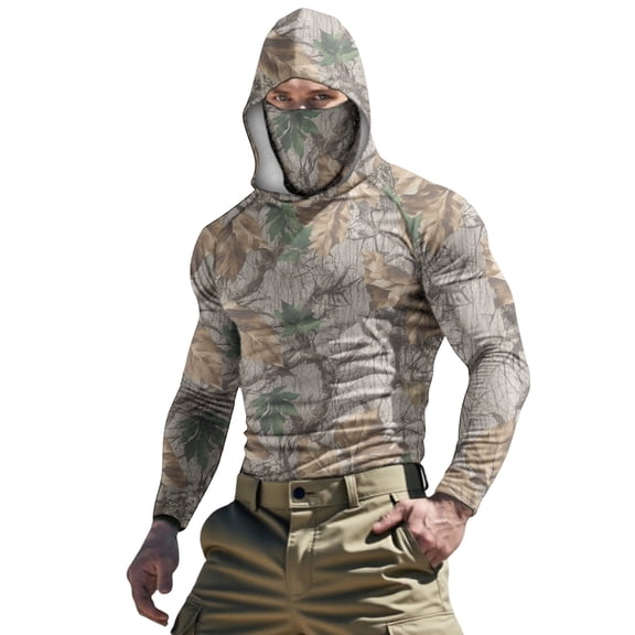 VBVC Unisex Ice Silk Sunscreen Hoodies With Face Mask,Breathable Hunting Outdoor Top For Men and Women,Camouflage,Size XXL