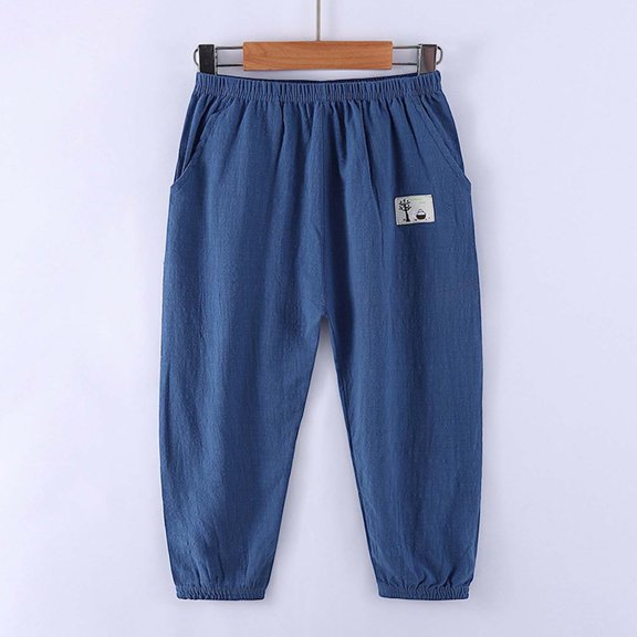 OOOUM Boys Track Pants Elastic Waist Soft Stretch Comfy Long Pants Skin Friendly Casual Trousers For Kids Dark Blue 9-10 Years
