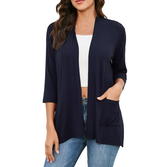 Womens Coat Lightweight Cardigan with Pockets 3/4 Sleeve Casual Tops