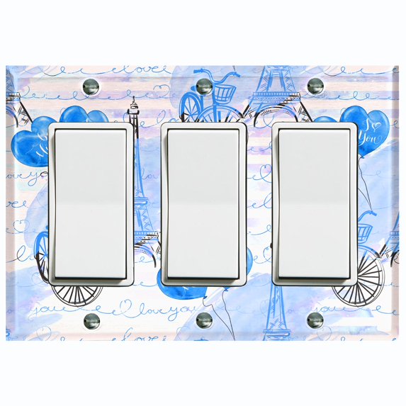 Metal Light Switch Plate Cover Romantic Paris Eiffel Tower Letter Bicycle Blue PRS012