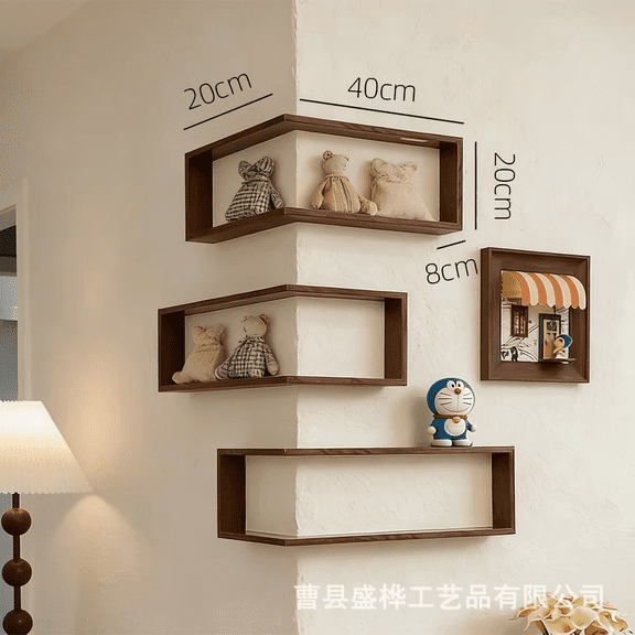 Wooden Corner Shelf for Wall, Floating Corner Shelf for Figurines and Collectibles, L-Shaped Decorative Display Stand for Models, Small Display Rack for Bedroom Living Room Study Decor