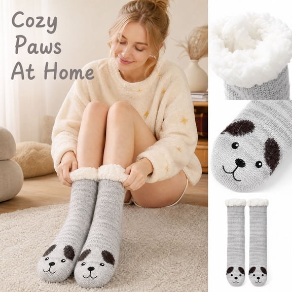 Lumtrix Women's & Men's Cute Animal Thick Fuzzy Slipper Socks Non Slip Warm Cozy Socks Indoor Winter Fleece Socks G One Size
