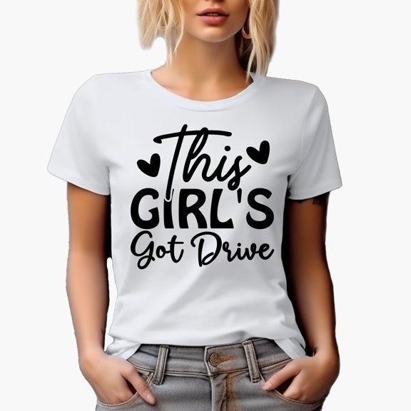 This Girl's Got Drive Quote with Hearts, Golf Player, Golfing or Golfer Themed Merch Gift, White T-Shirt, S