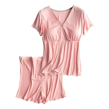 

Taqqpue Womens Maternity Nursing Pajamas Set 2 Piece Outfits for Delivery/Labor/Hosipital/Breastfeeding Postpartum Maternity Sleepwear Short Sleeve Breastfeeding Shirts Pregnancy Tops with Shorts