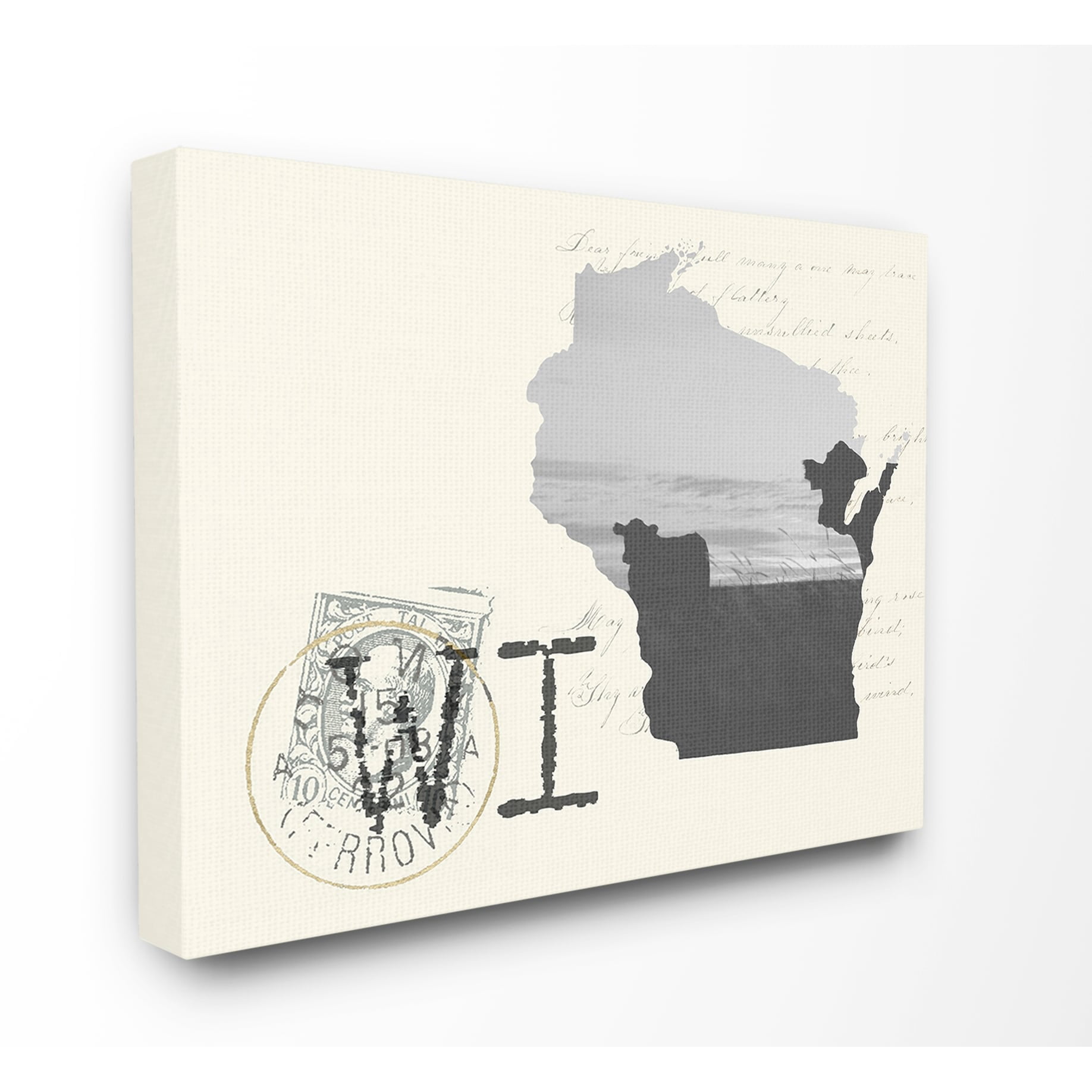 The Stupell Home Decor Wisconsin Black and White Photograph on Cream Paper Postcard Canvas Wall Art