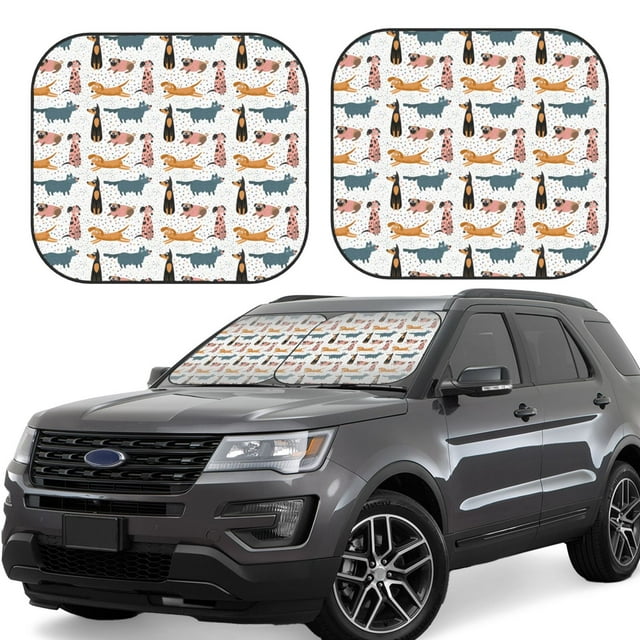 Easygdp Dogs Pug for 2 PCS Foldable Car Sun Shade Front Windshield Sun Protection Cover for Car, SUV, Truck-Large