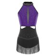 thumbnail image 3 of iiniim Justaucorps Latin à Franges Dos Nu Contraste Couleur Salsa Costume Violet TG, 3 of 5