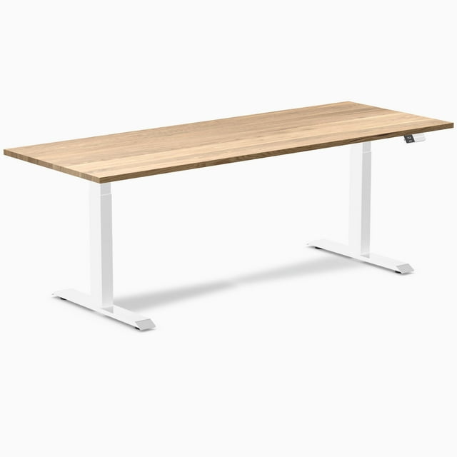Desky Bureau Assis-Debout à Double Plateau en Bois Dur - Chêne Blanc / 80 x 30 Pouces / Blanc