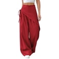 thumbnail image 3 of Women Wide Leg Baggy Flowy High Waisted Pants Loose Fit Casual Cozy Cute Y2k Trousers Red M, 3 of 9