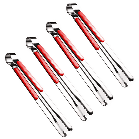 

Food Grade Stainless Steel Kitchen Tongs for Cooking Heavy Duty Locking Metal Food Tongs Non-Slip Grip Red