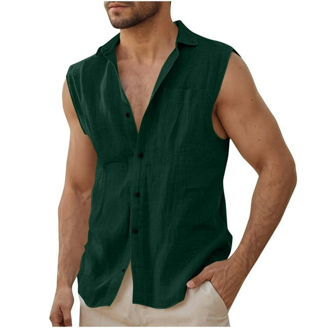 Sleeveless Linen-Blend Blazer for Men, Solid Color with Button Closure and Notched Lapel, Lightweight Summer Casual Coat