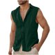 thumbnail image 1 of Top Abrigo Hombres Color Sólido Versátil Botón Solapa, Blusa sin Mangas de Lino de Algodón para el Verano, 1 of 6