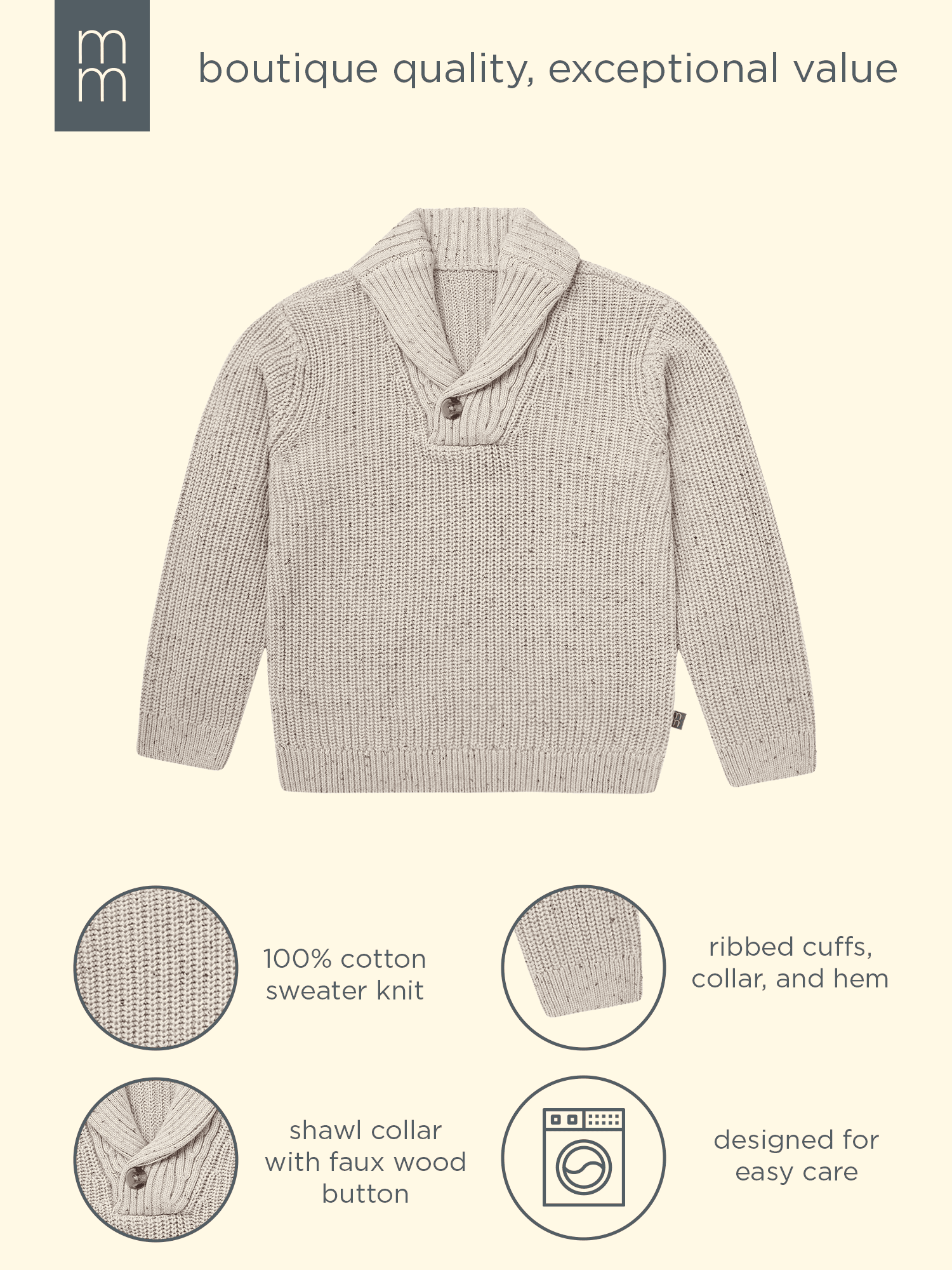Modern Moments by Gerber Toddler Boy Shawl Collar Sweater, 12 Months - 5T