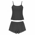 thumbnail image 4 of GUACER Two Piece Pajama Set for Women Ribbed Knit Cami Top and Shorts with Cute Lettuce Trim Summer Loungewear PJs, 4 of 6