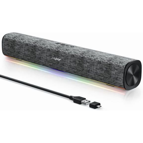 R100 Bluetooth with Dynamic LED Light, USB Plug & Play PC Speakers with Switch Button, Clearly Sound Soundbar for Desktop Laptop Monitor(USB-C to USB Adapter Included)
