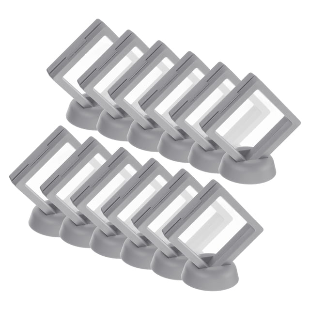 Uxcell 12 Pcs 3D Caja de Exhibición Flotante, Soporte de Exhibición de 2.76 x 2.76 x 0.8 Pulgadas, Caja de Almacenamiento de Joyería, Gris