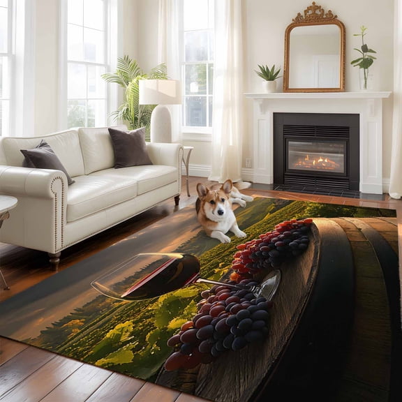 6'x9' Area Rugs, Country Indoor Outdoor Area Rug for Living Room Bedroom, Grapes Casks Wine Farmhouse Washable Bathroom Rugs Kitchen Floor Carpet Mats Home Decor Aesthetic