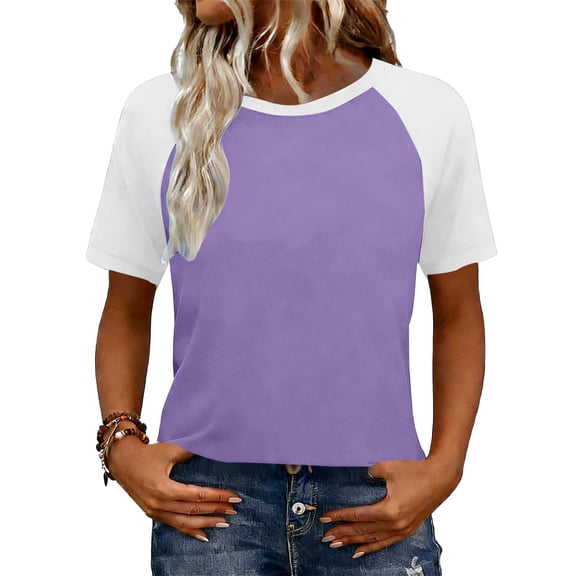 Bixock Women's Casual Short Sleeve T-Shirts,Color Blocking Crew Neck Tops,Fashion Raglan Sleeve 2 Tone Shirt Lightweight Comfortable Beach Vacation Tops