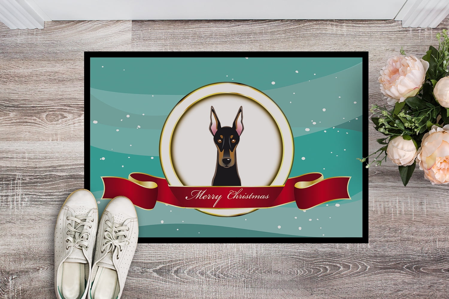 Doberman Merry Christmas Door Mat