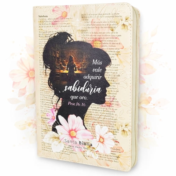 Biblia para Mujer con Cierre Letra Gigante Manual 14 puntos RV1960 imit piel sabiduria con indice y canto floral