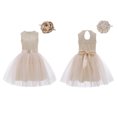 thumbnail image 3 of MSemis 2Pcs Kids Girls Sleeveless Lace Crochet Splice Mesh Flower Girl Dress Set, 3 of 6