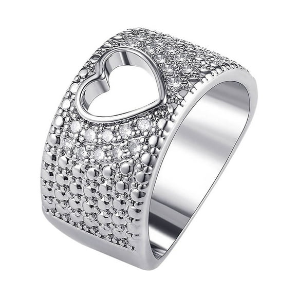 XZNGL Heart Ring Exquisite Hollow Heart Copper Inlaid Zircon Ladies Ring Fashion Accessories