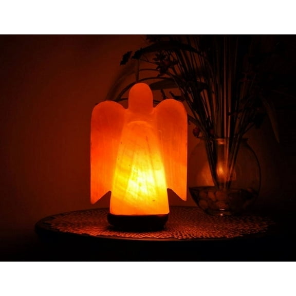 Himalayan Aroma Salt Lamp - Himalayan Salt Angel Shape Lamp, Hand Carved, Dimmer Switch, Wood Base, 9" Height