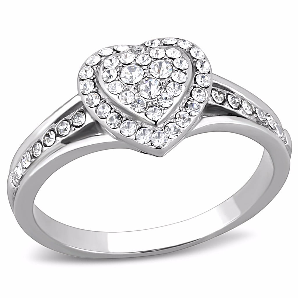 Lanyjewelry Top Grade Crystal Stackable Heart Shape Womens Stainless Steel Promise Ring - Size 6