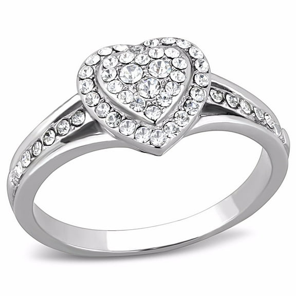 Lanyjewelry Top Grade Crystal Stackable Heart Shape Womens Stainless Steel Promise Ring - Size 10
