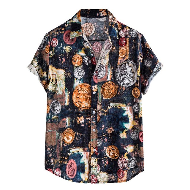 Camisas De Lino Para Hombre Manga Casual Linen Cotton impreso Blouse Short T camisa hawaiana blusa de Men (Navy, 3XL)