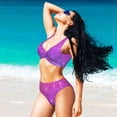 thumbnail image 6 of Kdxio Purple Glitter Print Women's 2 Piece High Waisted Wrap Spaghetti Strap Summer Swimsuit Bikini Set-Small, 6 of 7