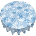 thumbnail image 2 of Christmas Snowflake Blue Round Tablecloth 60 Inch Blue and White New Year Decor Holiday Snow Winter Table Cloth Polyester Fabric Washable Table Cover for Home Kitchen Outdoor Party, 2 of 6