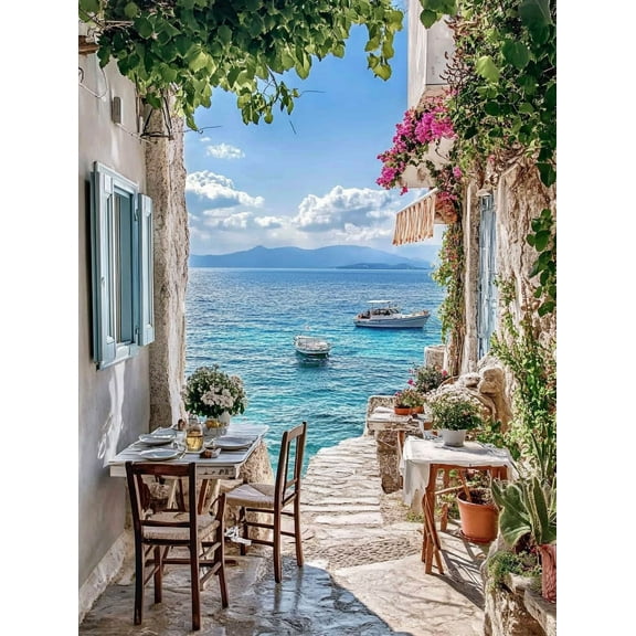 Mediterranean Coastal View Canvas Print/Wall Art， Perfect for Living Room， Dining Room， Bedroom， Kitchen， and Office Decor