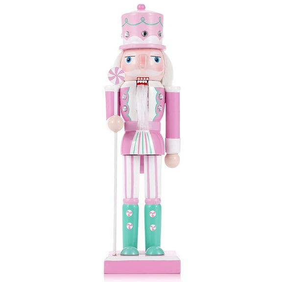 TJT Pink Nutcracker Decorations, Christmas Decorations 10 in Wooden Nutcracker Soldier Ornaments Festive Collectible Xmas Figures Decor Gift Indoor
