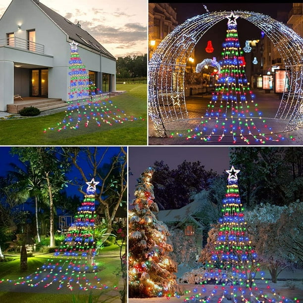 Guirlande lumineuse en étoile, 8 modes d'éclairage Guirlande lumineuse à  317 LED cascade avec arbre
