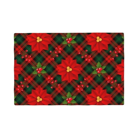 

Placemats Set of 4 Christmas Plaid Flower Heat Resistant Non - Slip Place mats Waterproof table mat for Kitchen Dining-4片装