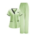 thumbnail image 2 of FNFYFH Women's Scrubs Sets V Neck Top and Wide Leg Pants Housekeeping Cleaning Hotel Uniform Waitress Workwear Sets with Pockets, 2 of 9