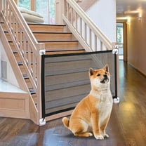 RUseeN Dog Gates for House Portable Folding Pet Gates Magic Indoor Mesh Doggy Door for Stairs and Doorways 28'' X 43'', 4 Sticky Hooks, 2 Stainless Steel Poles
