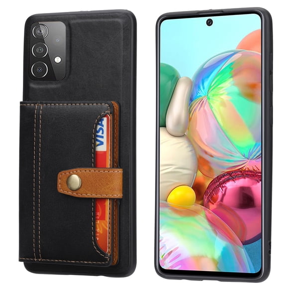 SaniMore for Samsung Galaxy A32 5G Case, PU Leather Shockproof Inner Shell with Wallet Card Slots Flip Kickstand Shockproof Retro Anti-scractch Drop-resistant Shell for Samsung A32 5G - Black